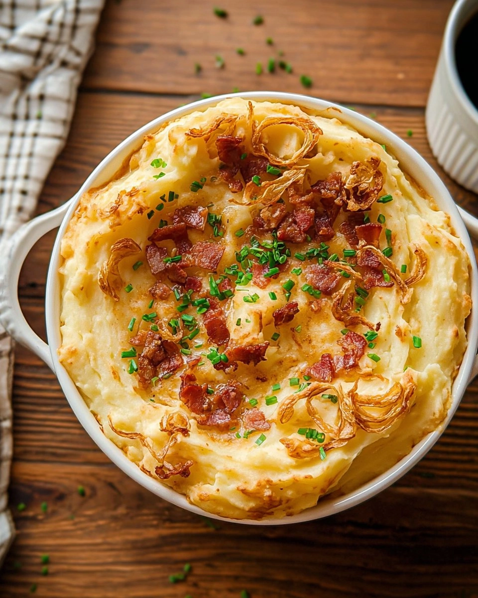 Cheesy Loaded Mashed Potatoes with Crispy Shallots and Pancetta 95 Cheesy Loaded Mashed Potatoes with Crispy Shallots and Pancetta