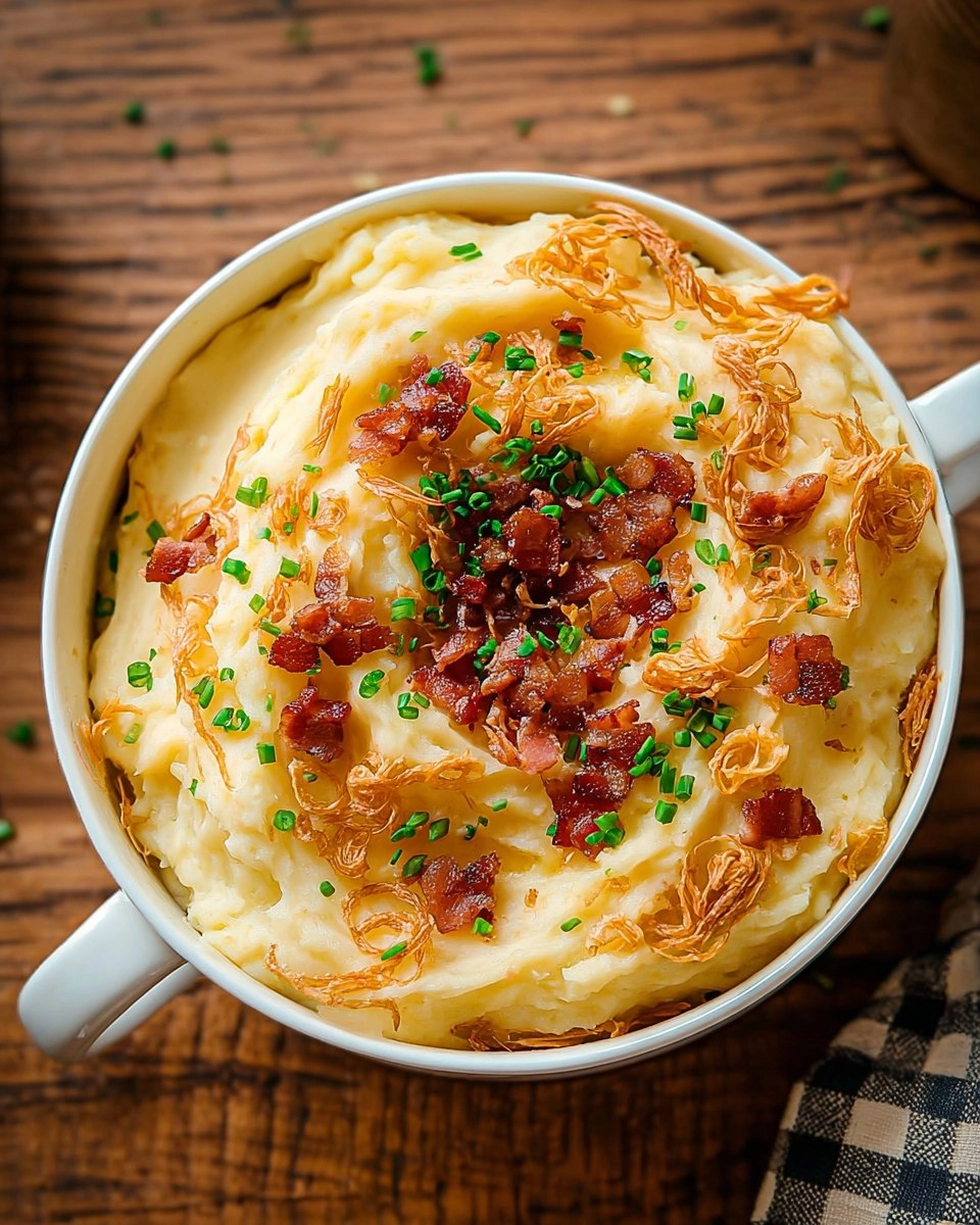 Cheesy Loaded Mashed Potatoes with Crispy Shallots and Pancetta 97 Cheesy Loaded Mashed Potatoes with Crispy Shallots and Pancetta