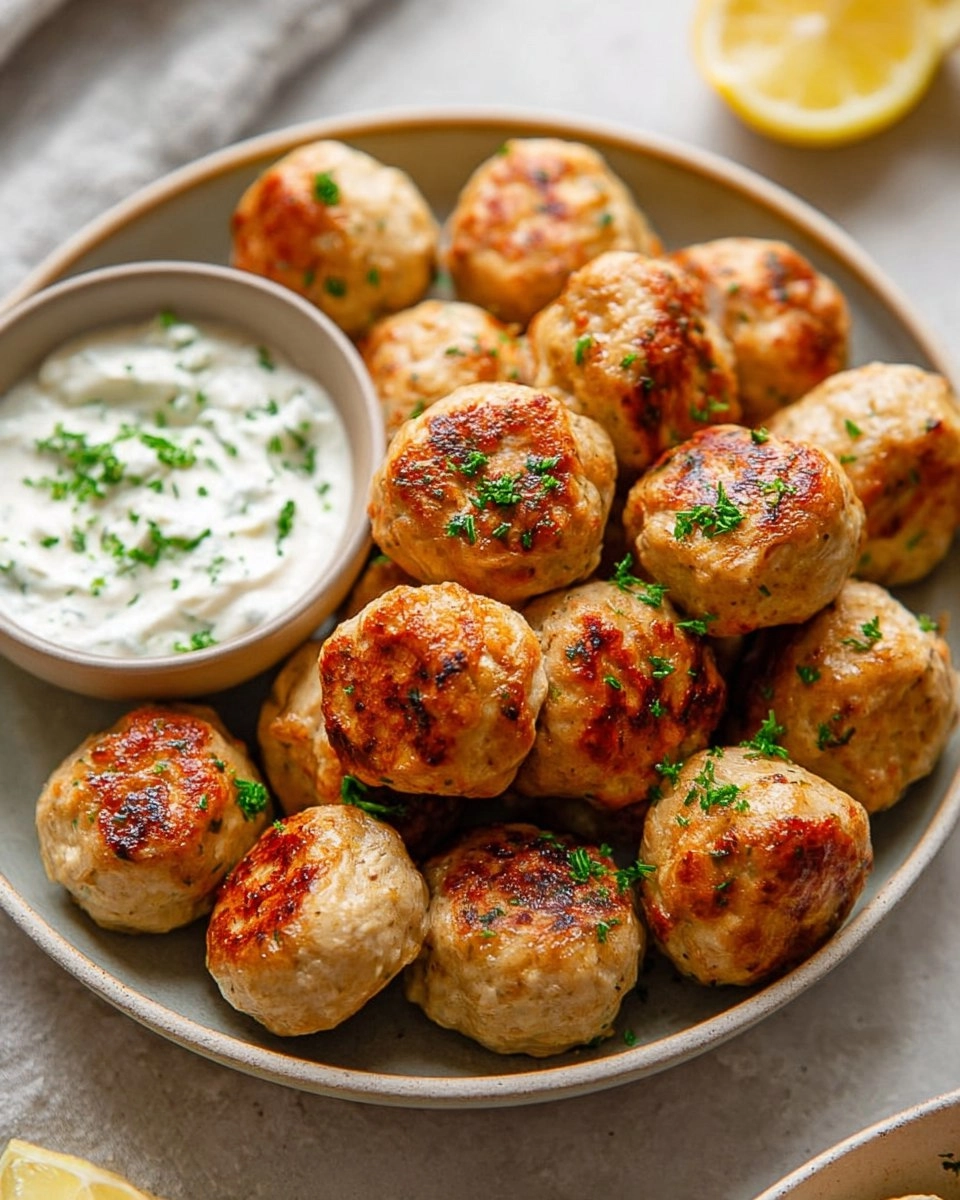 Chicken Feta Meatballs with Tzatziki Dip 107 Chicken Feta Meatballs with Tzatziki Dip