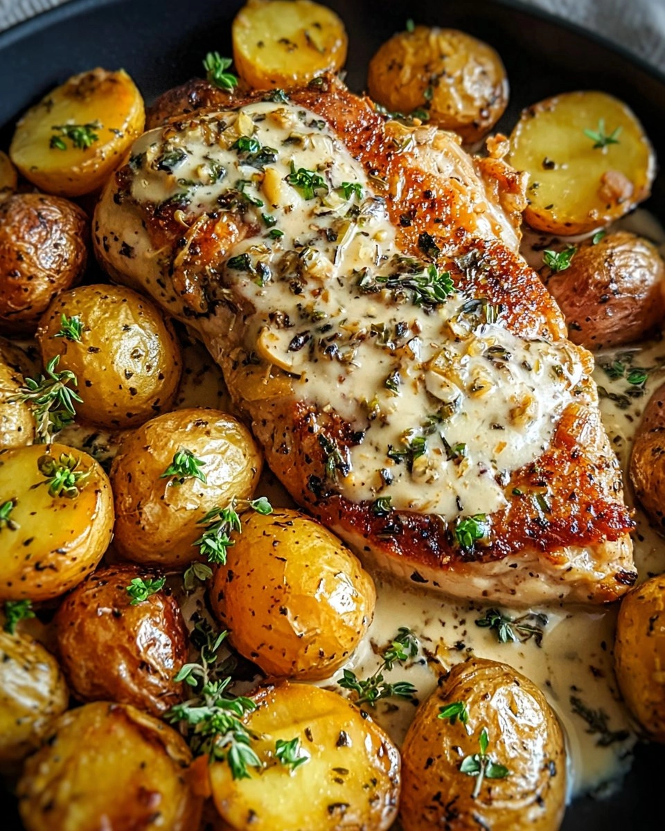 Creamy Garlic Chicken with Roasted Baby Potatoes