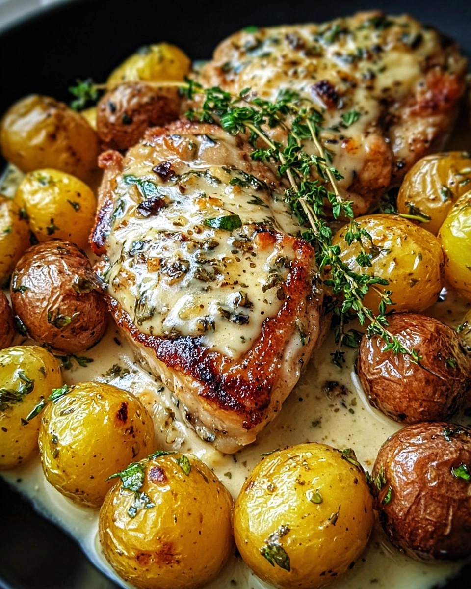 Creamy Garlic Chicken with Roasted Baby Potatoes