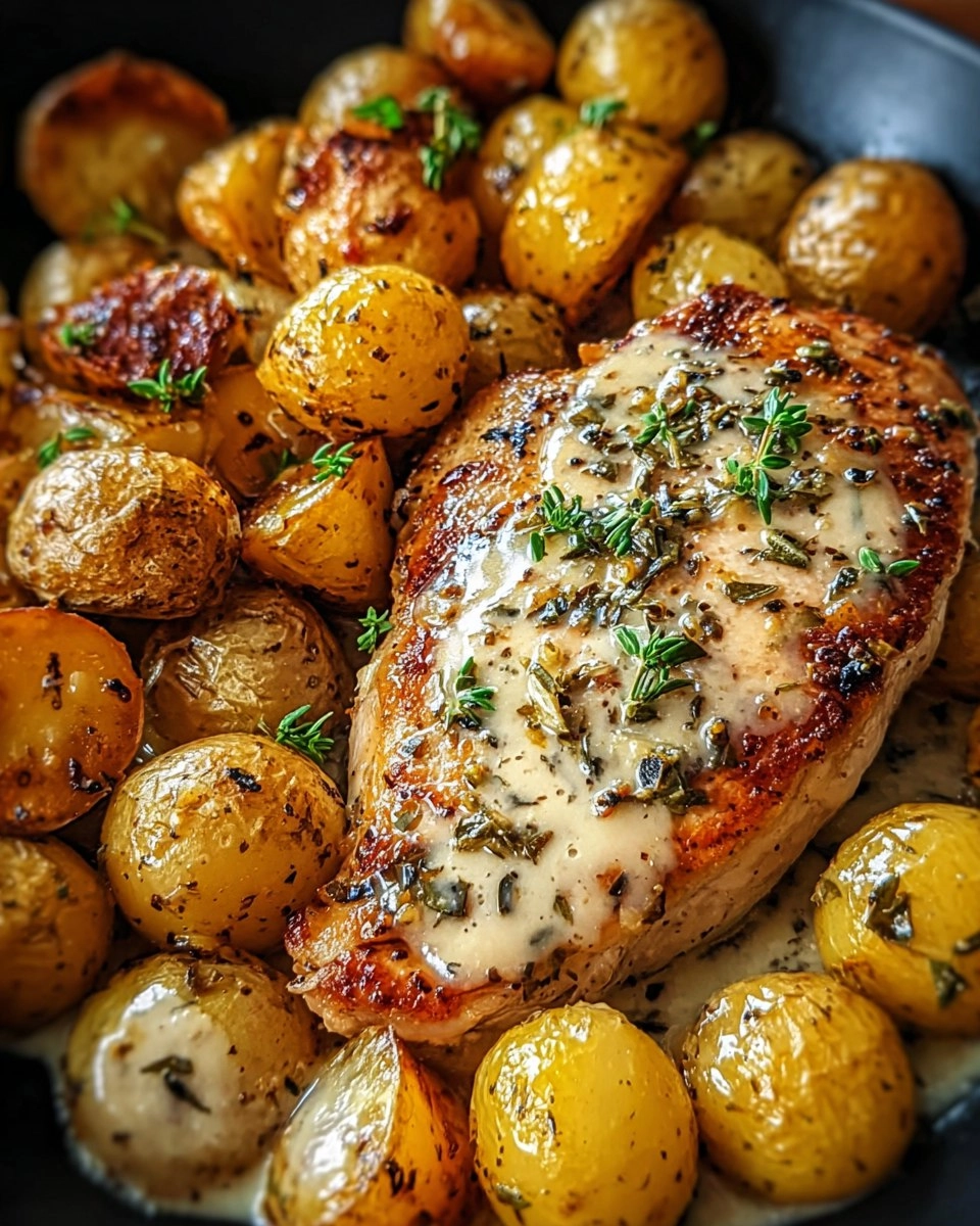 Creamy Garlic Chicken with Roasted Baby Potatoes