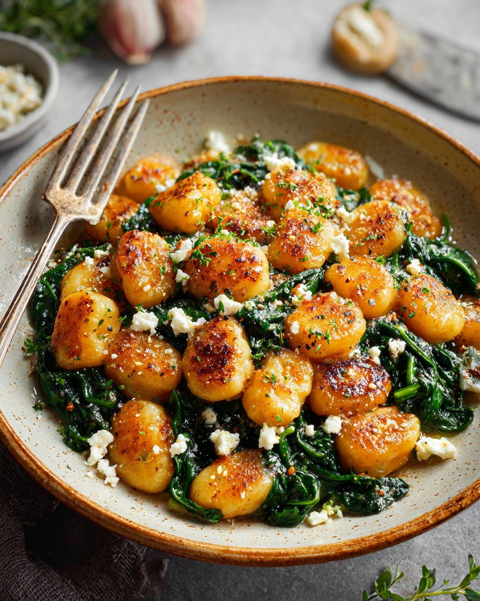 Easy Crispy Gnocchi With Spinach And Feta