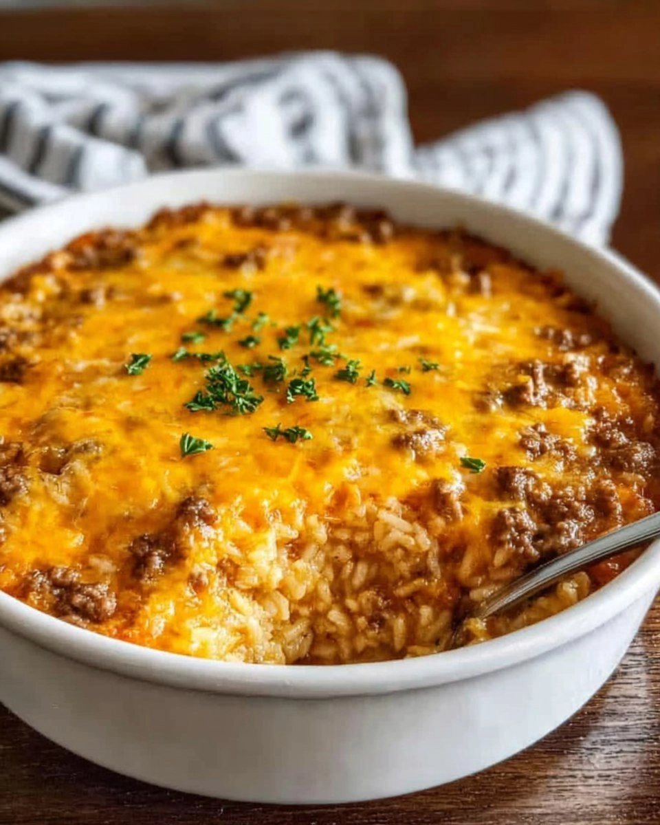 Healthy Cheesy Ground Beef Rice Casserole