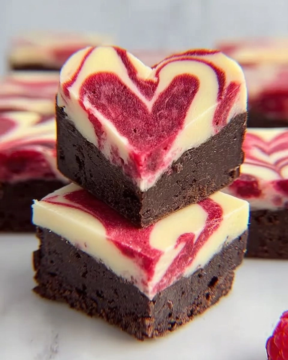 Heart Shaped Brownies with Raspberry Swirl and Cheesecake Topping