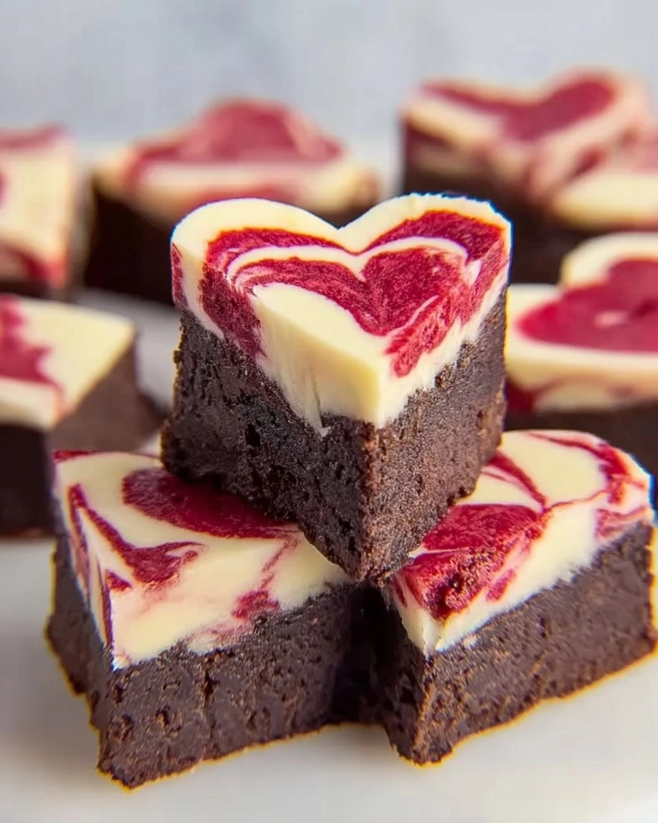 Heart Shaped Brownies with Raspberry Swirl and Cheesecake Topping