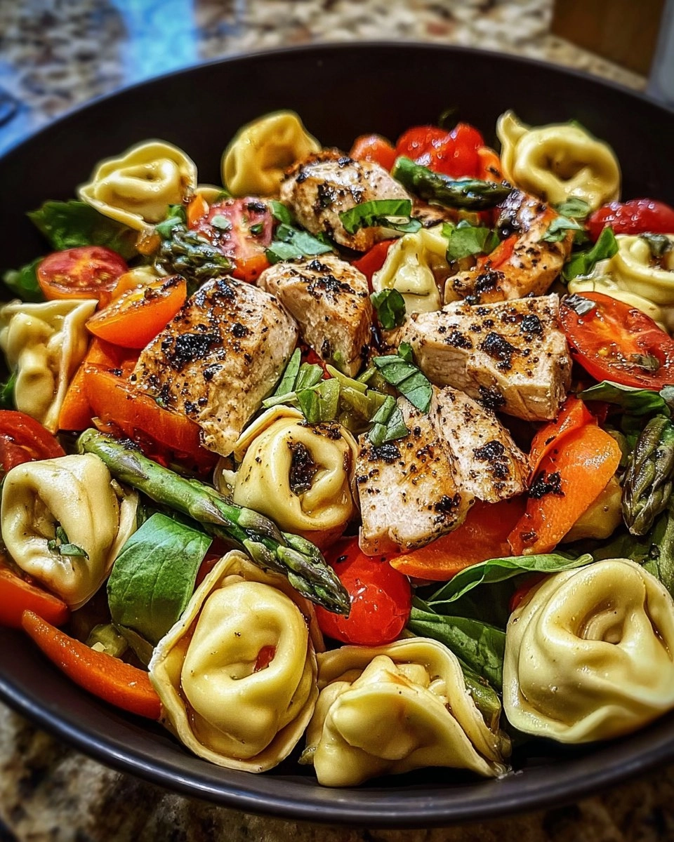 Warm Balsamic Chicken Tortellini Salad
