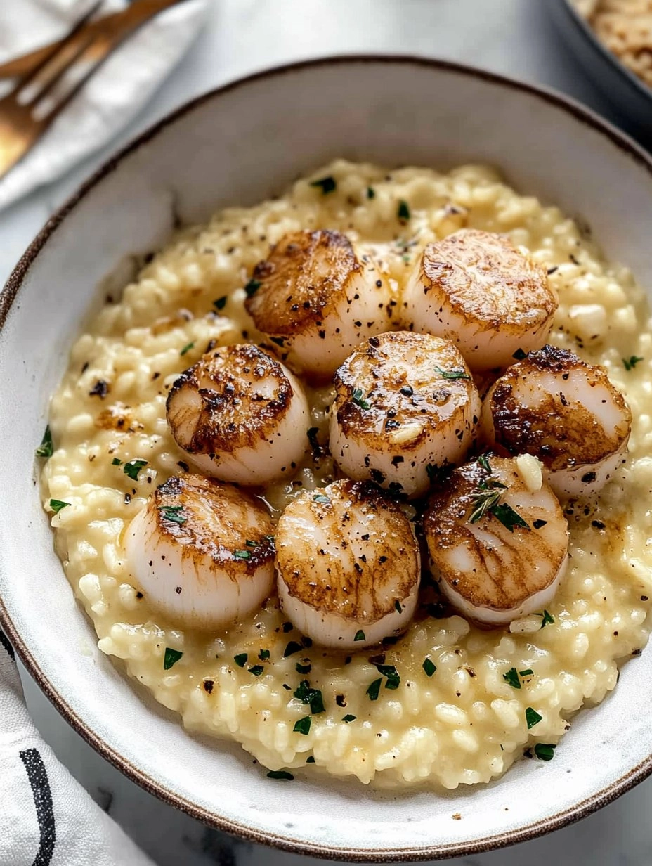 Champagne Risotto with Brown Butter Scallops