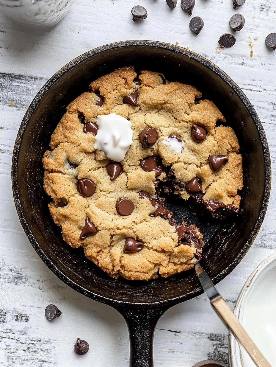 Chewy Gooey Chocolate Chip Skillet Cookie