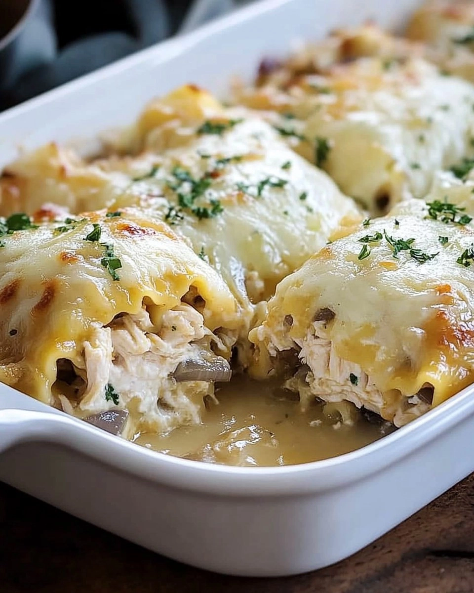 French Onion Chicken Lasagna Rollups 