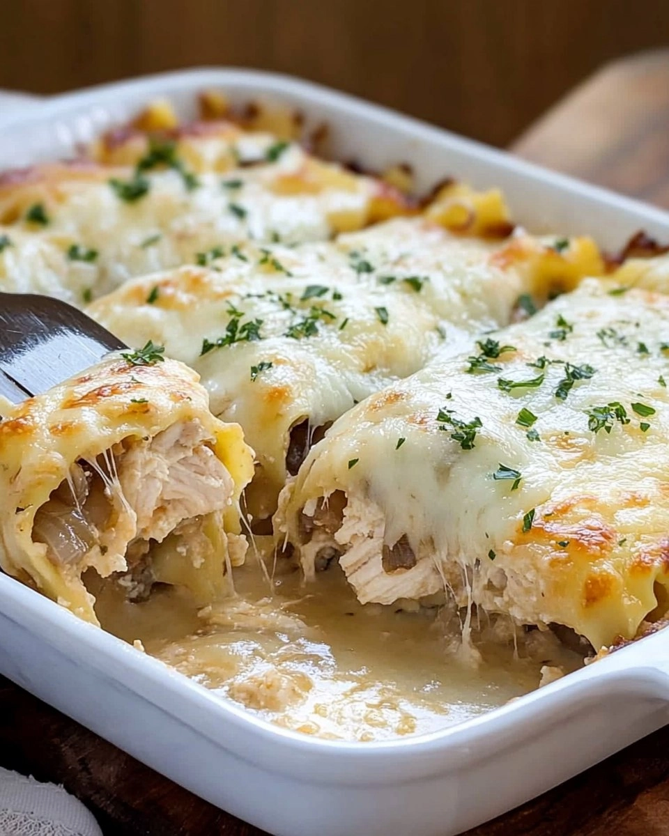 French Onion Chicken Lasagna Rollups 