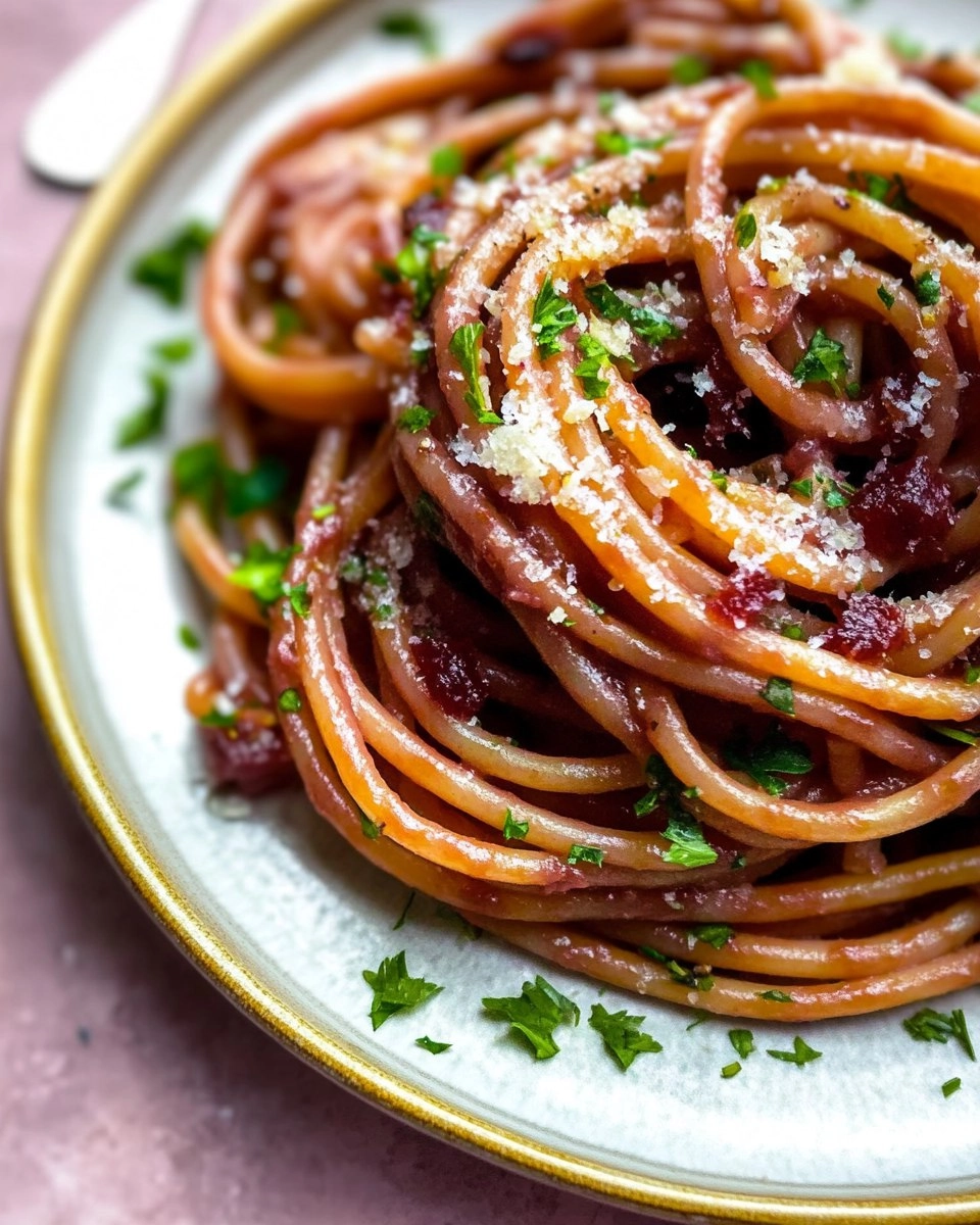 Red Wine Bucatini with Pancetta