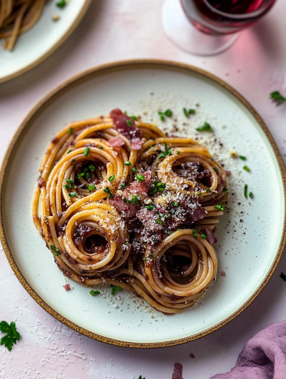 Red Wine Bucatini with Pancetta