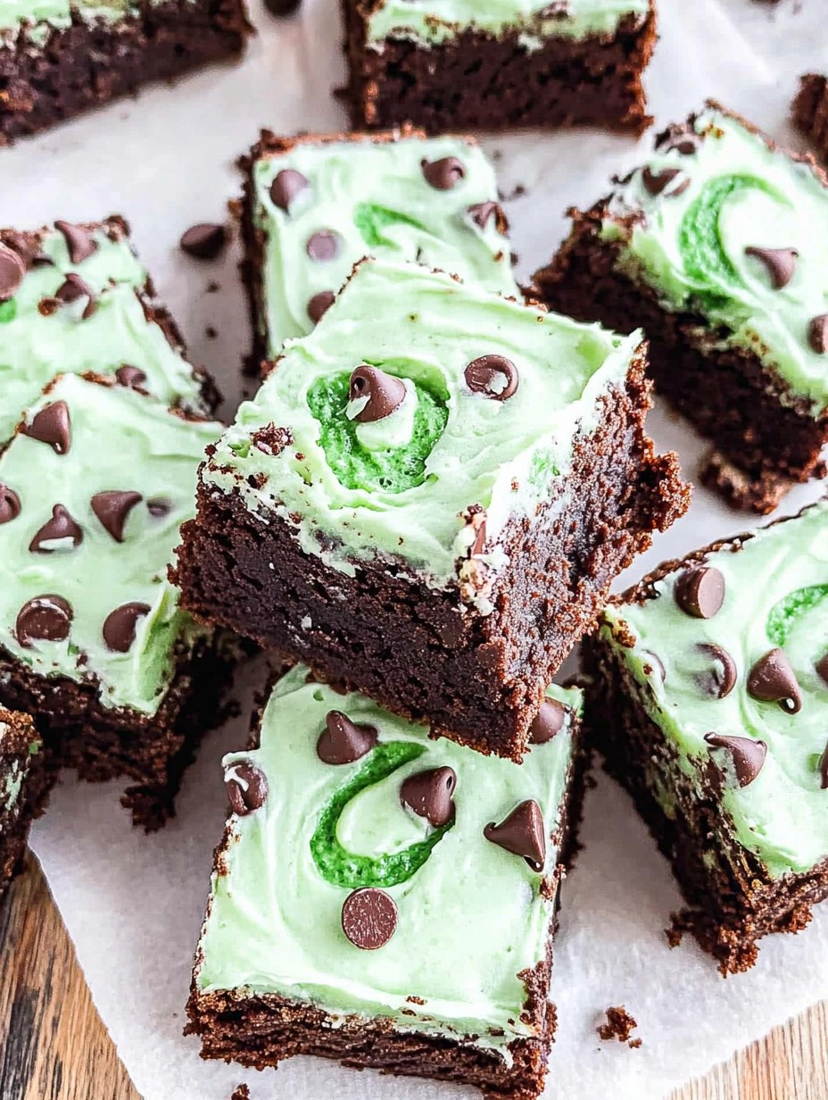 Mint Chocolate Chip Brownies with Green Swirl Frosting
