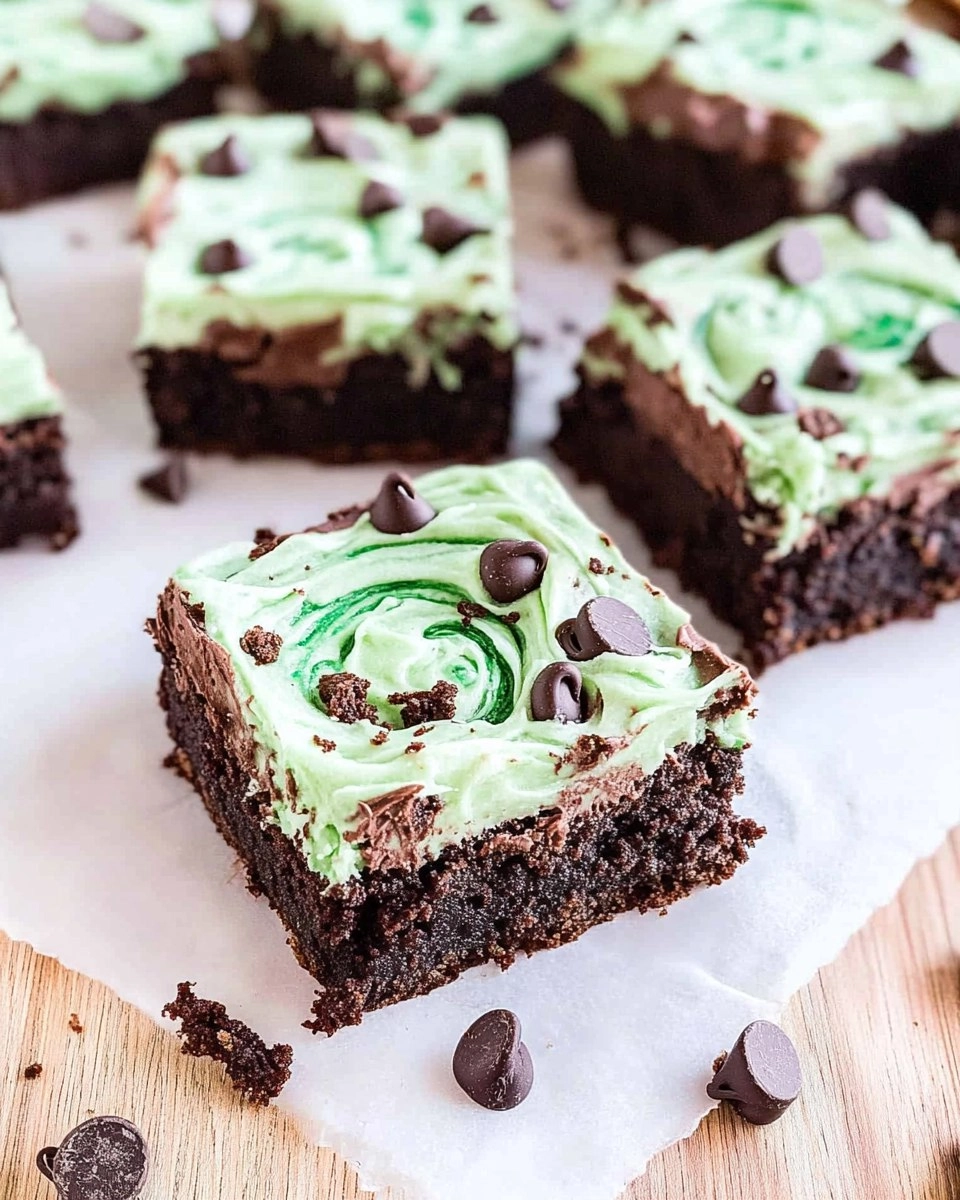 Mint Chocolate Chip Brownies with Green Swirl Frosting