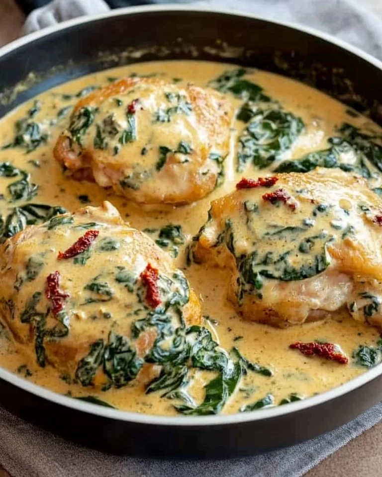 One-Pan-Creamy-Tuscan-Chicken-Thighs-with-Spinach-Sun-Dried-Tomatoes-Recipe