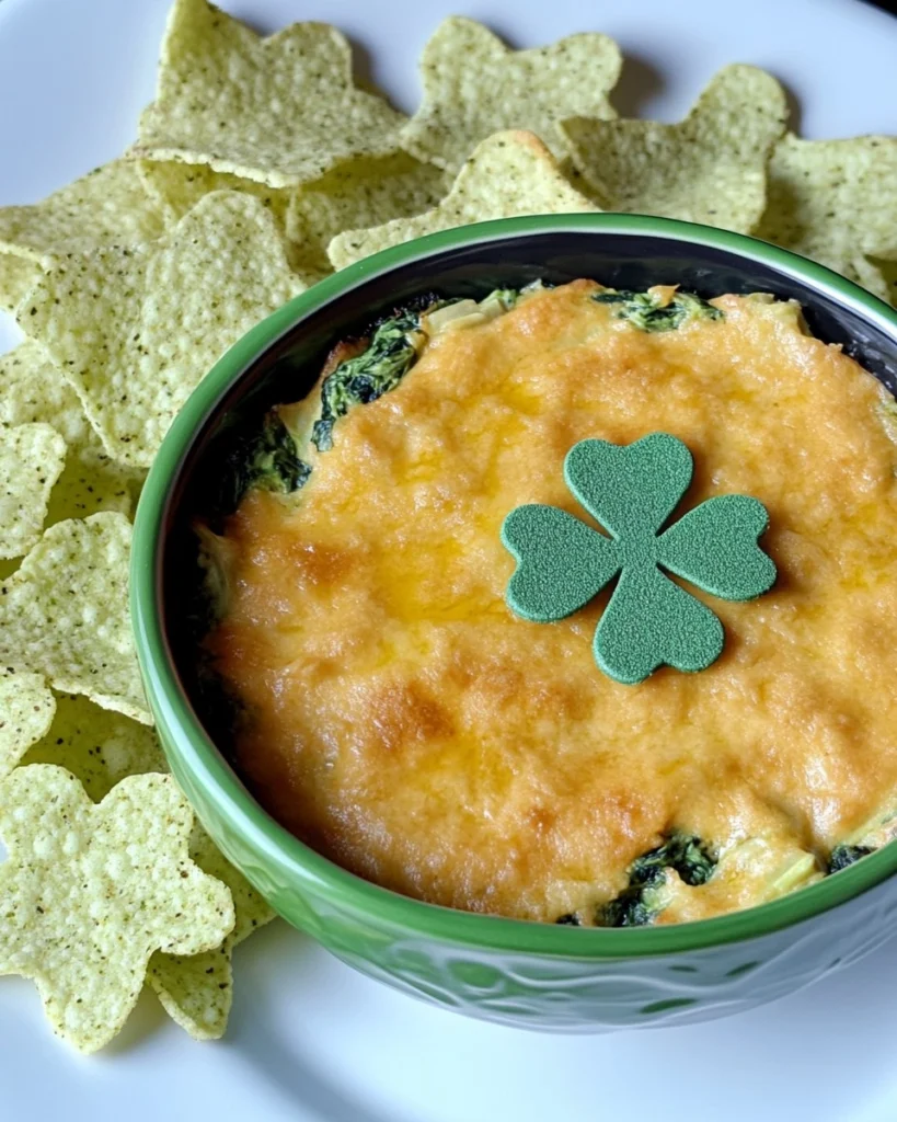 Shamrock-Spinach-Artichoke-Dip-with-Green-Tortilla-Chips-Recipe