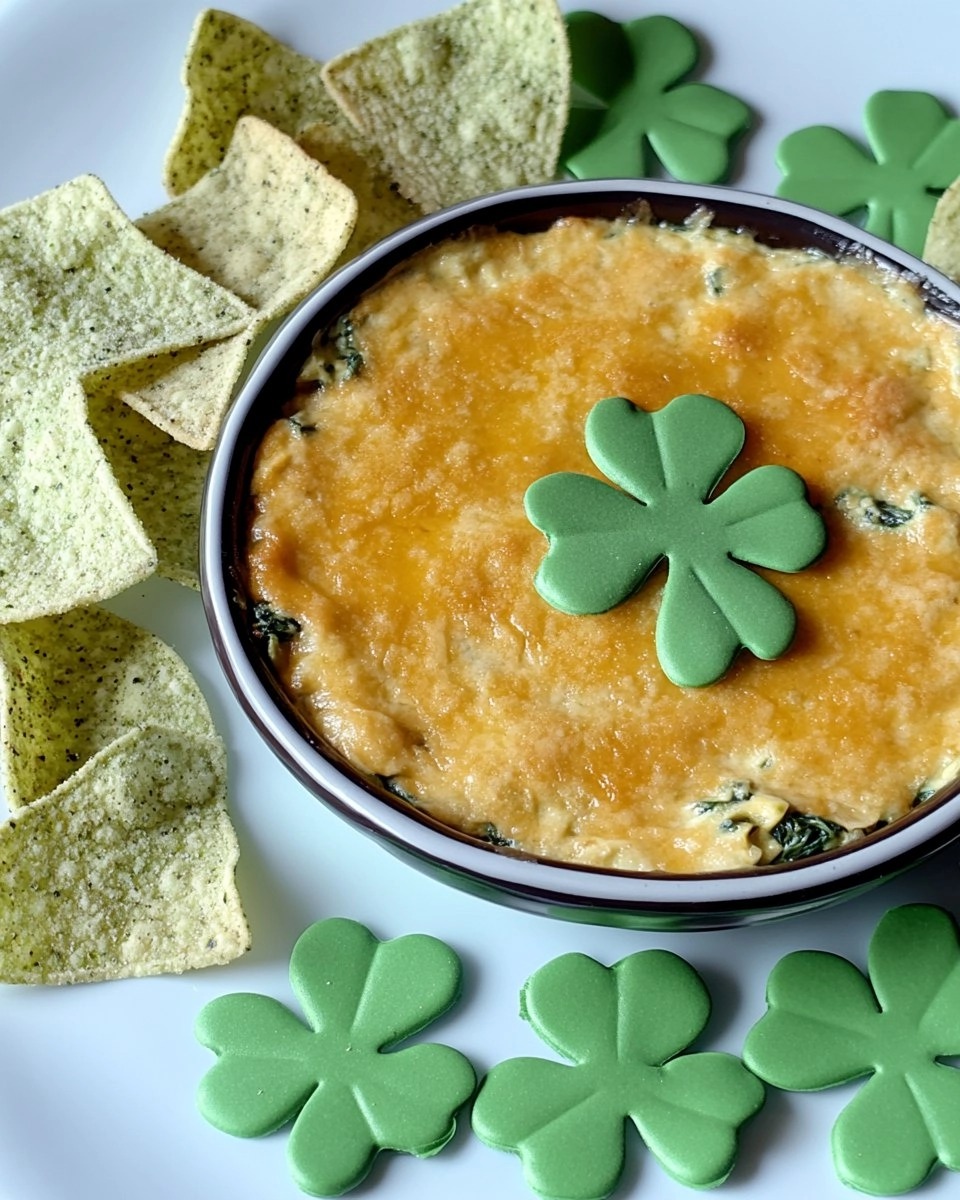 Shamrock Spinach Artichoke Dip with Green Tortilla Chips