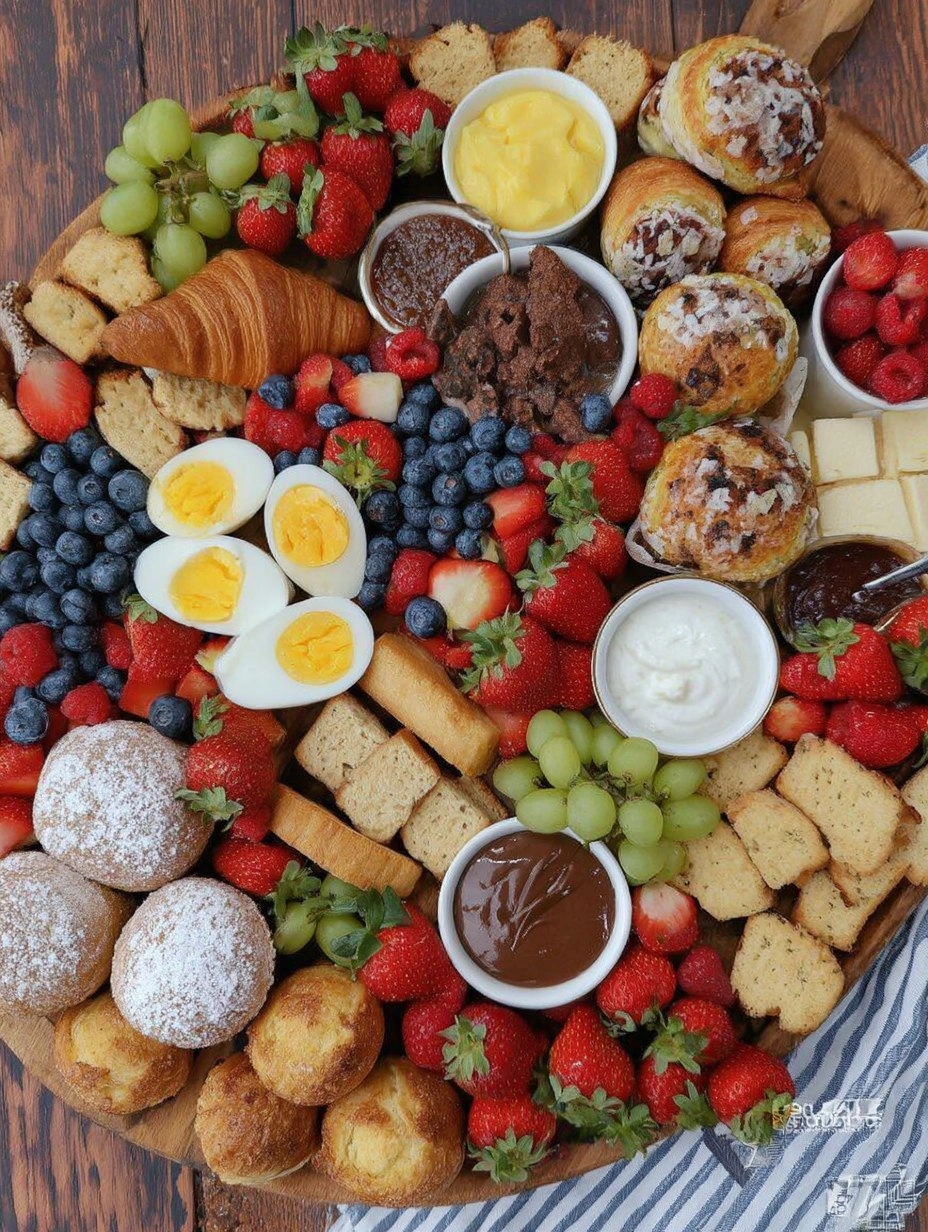 Spring Brunch Board with Eggs, Pastries, Fruit & Dips 121 Spring Brunch Board with Eggs, Pastries, Fruit & Dips