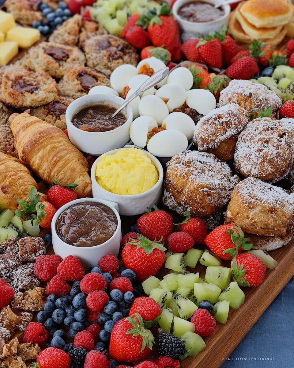 Spring Brunch Board with Eggs, Pastries, Fruit & Dips 122 Spring Brunch Board with Eggs, Pastries, Fruit & Dips