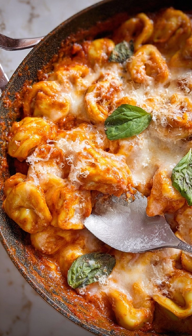 Baked Cheese Tortellini in Vodka Sauce.