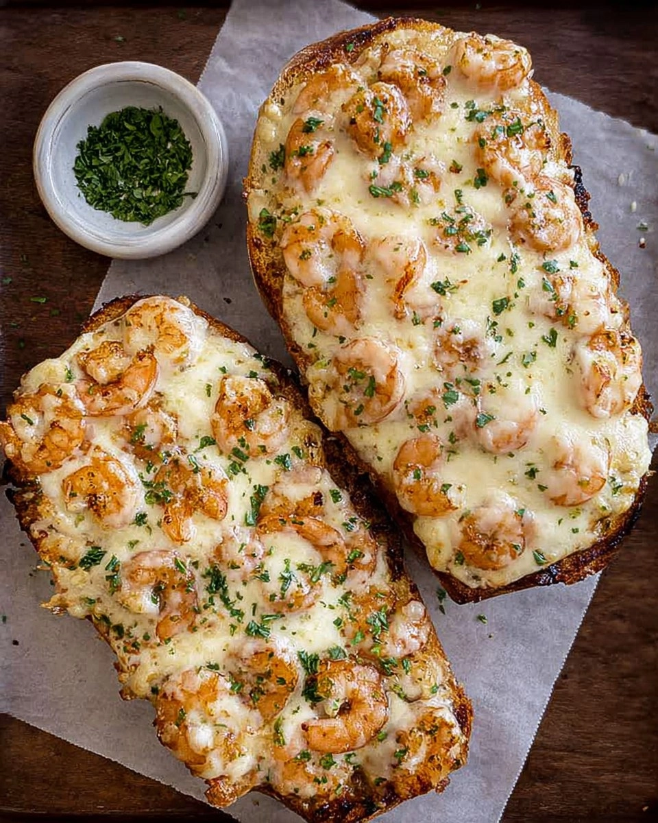 Shrimp Alfredo Garlic Bread