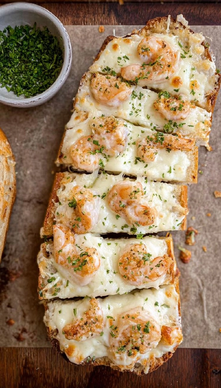 Shrimp Alfredo Garlic Bread