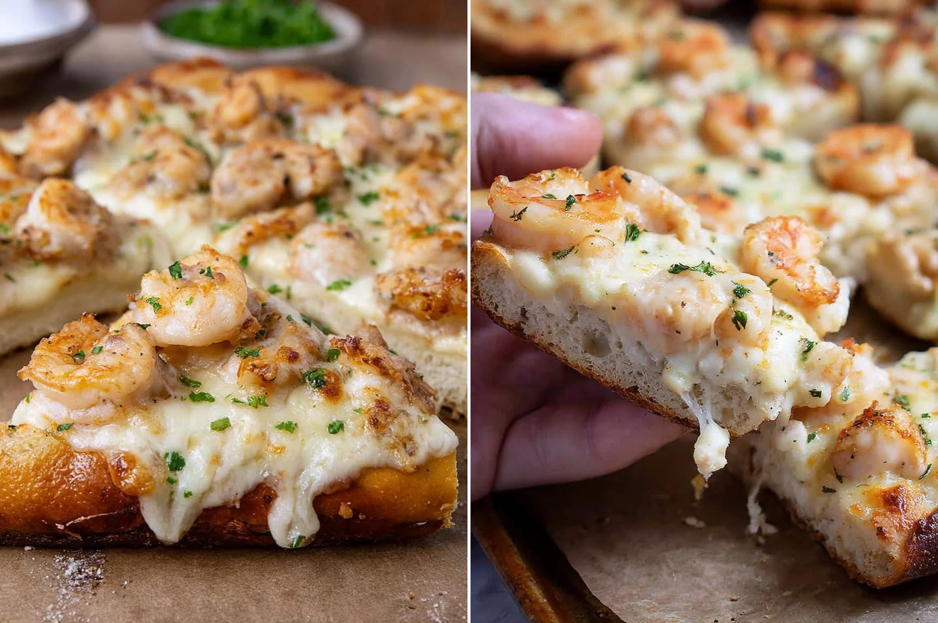 Shrimp Alfredo Garlic Bread