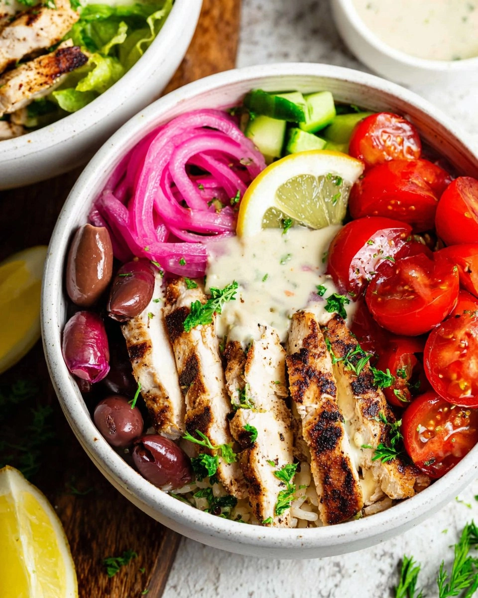 Greek Chicken Bowls with Lemon Garlic Tahini Sauce (Healthy Mediterranean Bowls)