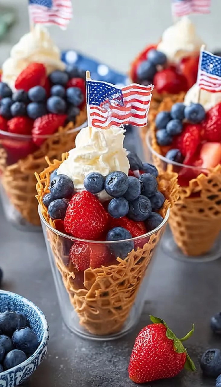 No-Bake 4th of July Patriotic Fruit Cones