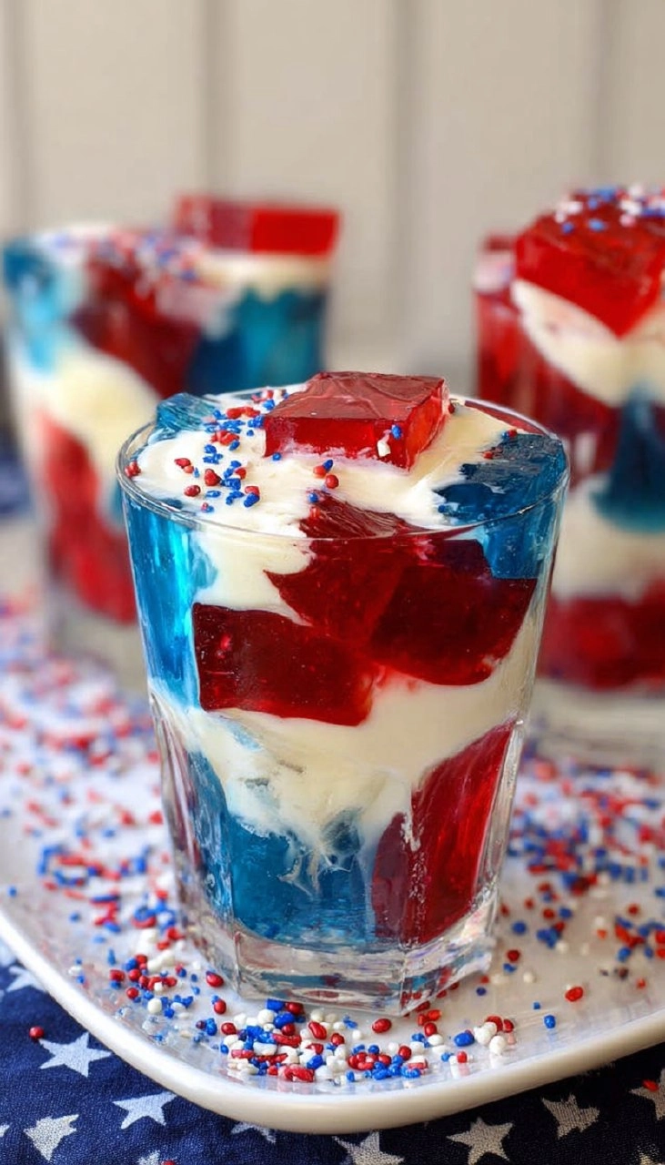 Red, White, and Blue Jello with Cream