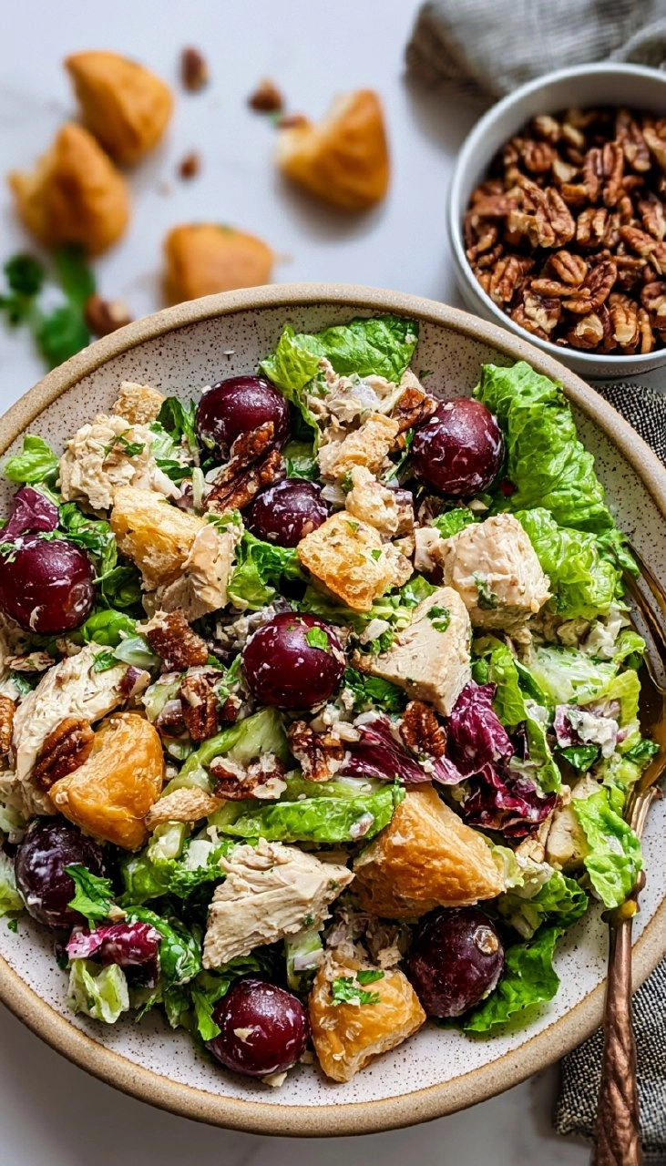 Chicken Salad with Grapes, Pecans, and Croissant Croutons