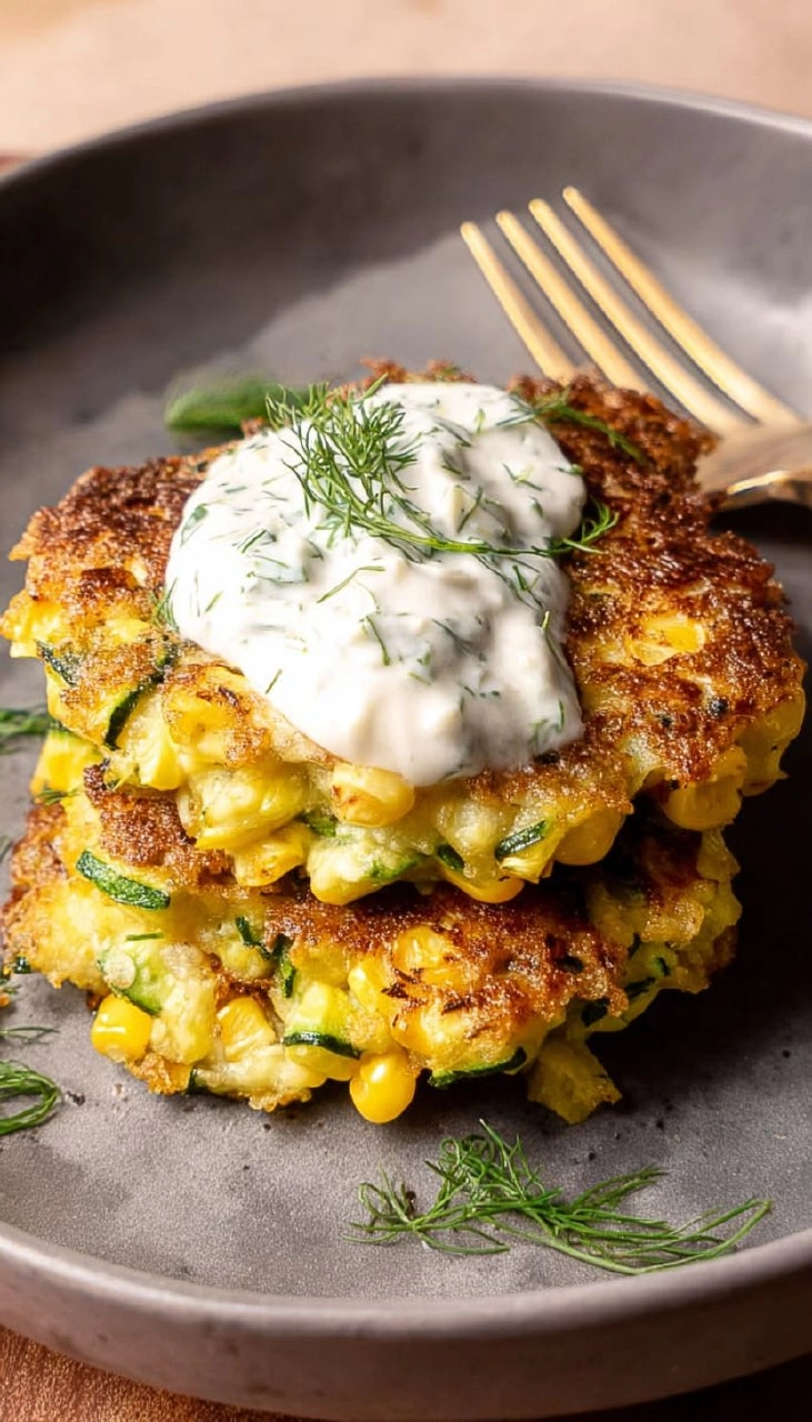 Corn and Zucchini Fritters with Herb Yogurt Sauce