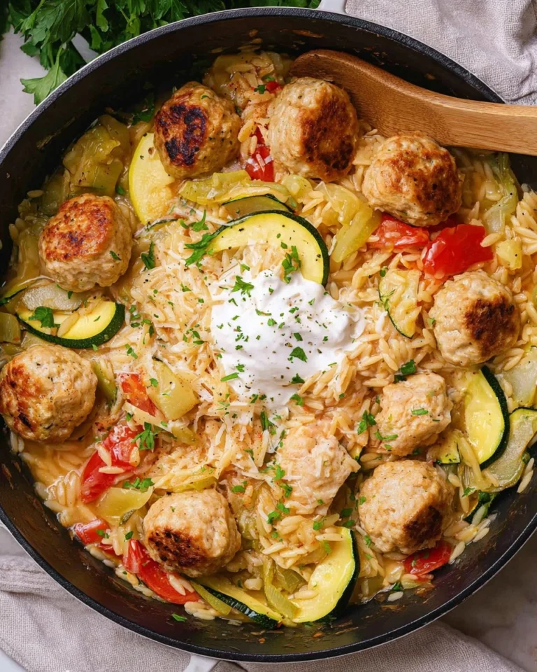 Summer-Squash-Orzo-Skillet-with-Chicken-Meatballs-Recipe