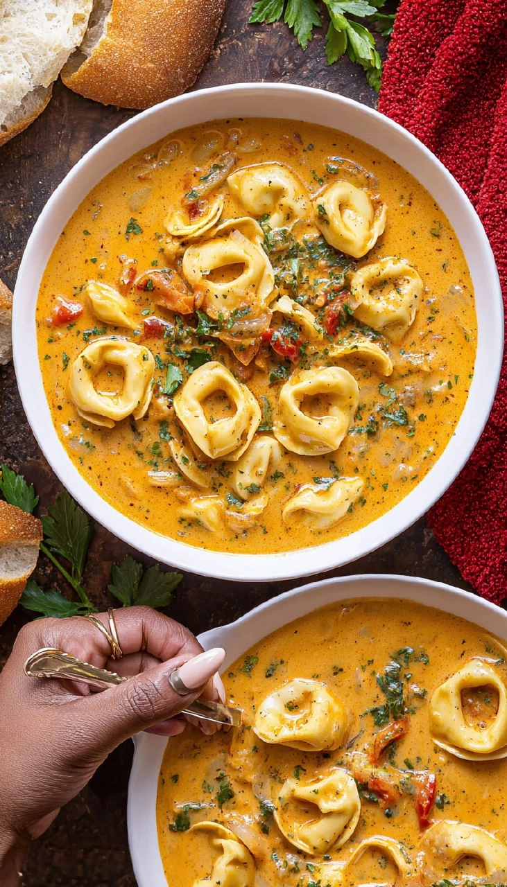 Creamy Tuscan Tortellini Soup [Easy + Comforting]
